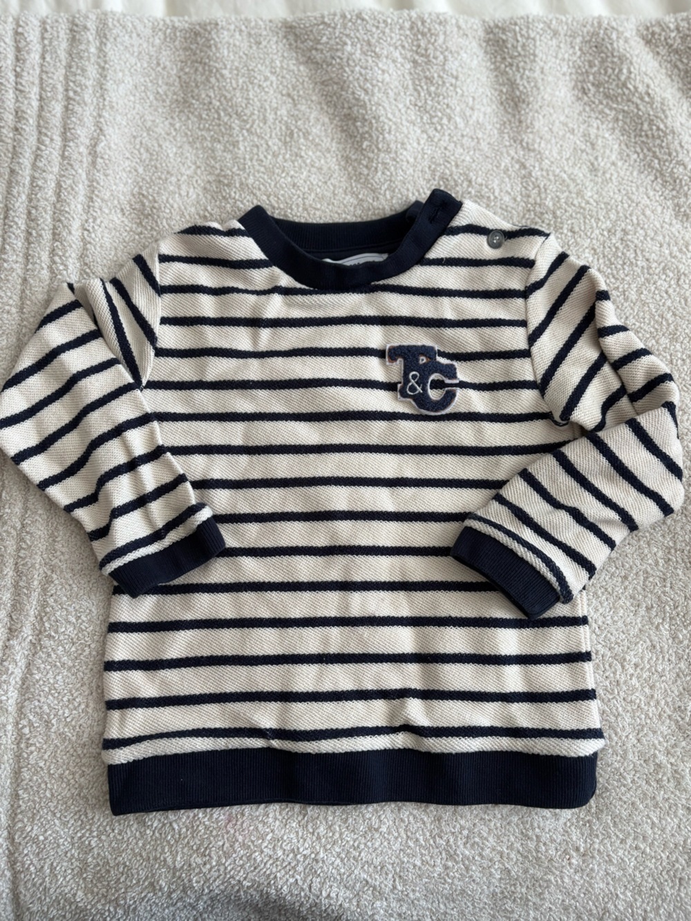 Navy & Cream Striped Baby Sweater with Elephant Patch